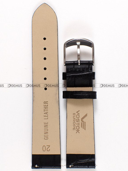 Pasek Undine skórzany do zegarka Vostok - 20 mm czarny